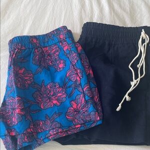 J. Crew Blue Floral Shorts (size 4) & Navy Drawstring Shorts (size S)